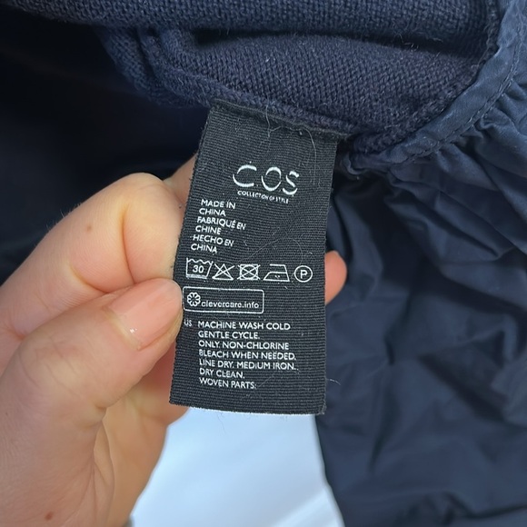 COS crewneck Dress Woven Pleats ruffle 3/4 sleeve navy blue cotton sz small - Picture 6 of 8